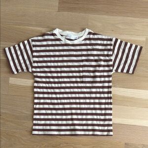 Zara kids linen cotton blend yarn dye Brown and White Striped tee  Shirt